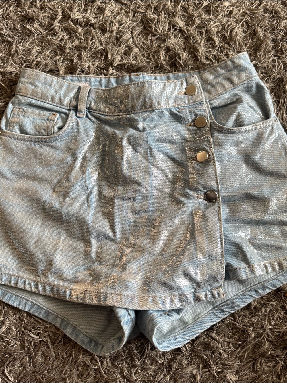 Zara Women’s Light Blue Shimmery Denim Shorts